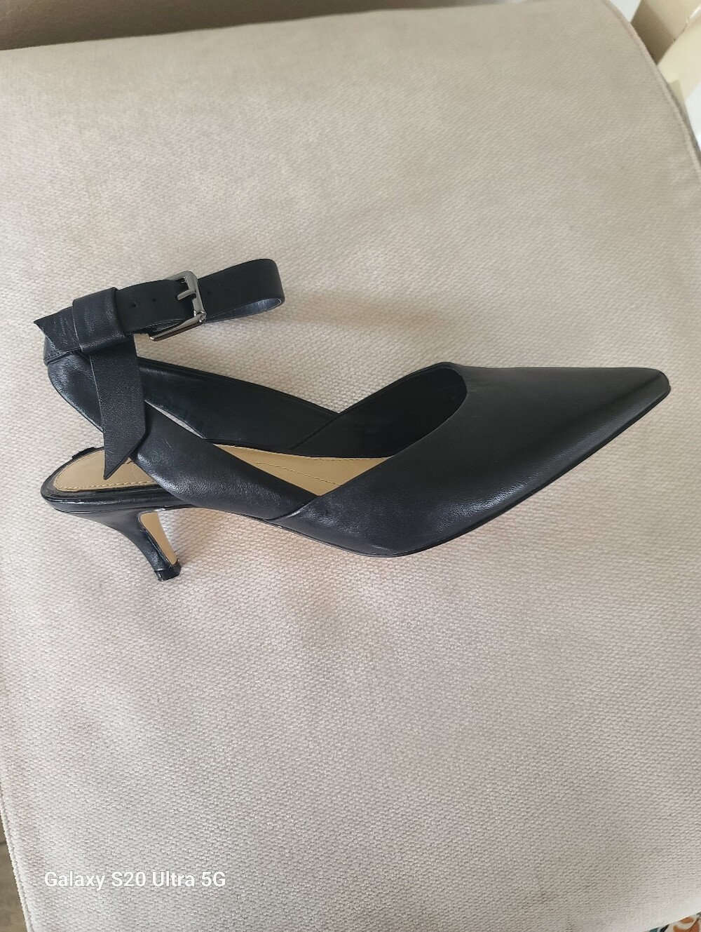 Gianni Bini Black Leather Pointed Toe Pump Slingback with Ankle Strap 7.5